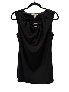 White House Black Market Black Drape-Neck Sleeveless Top with Ring Detail